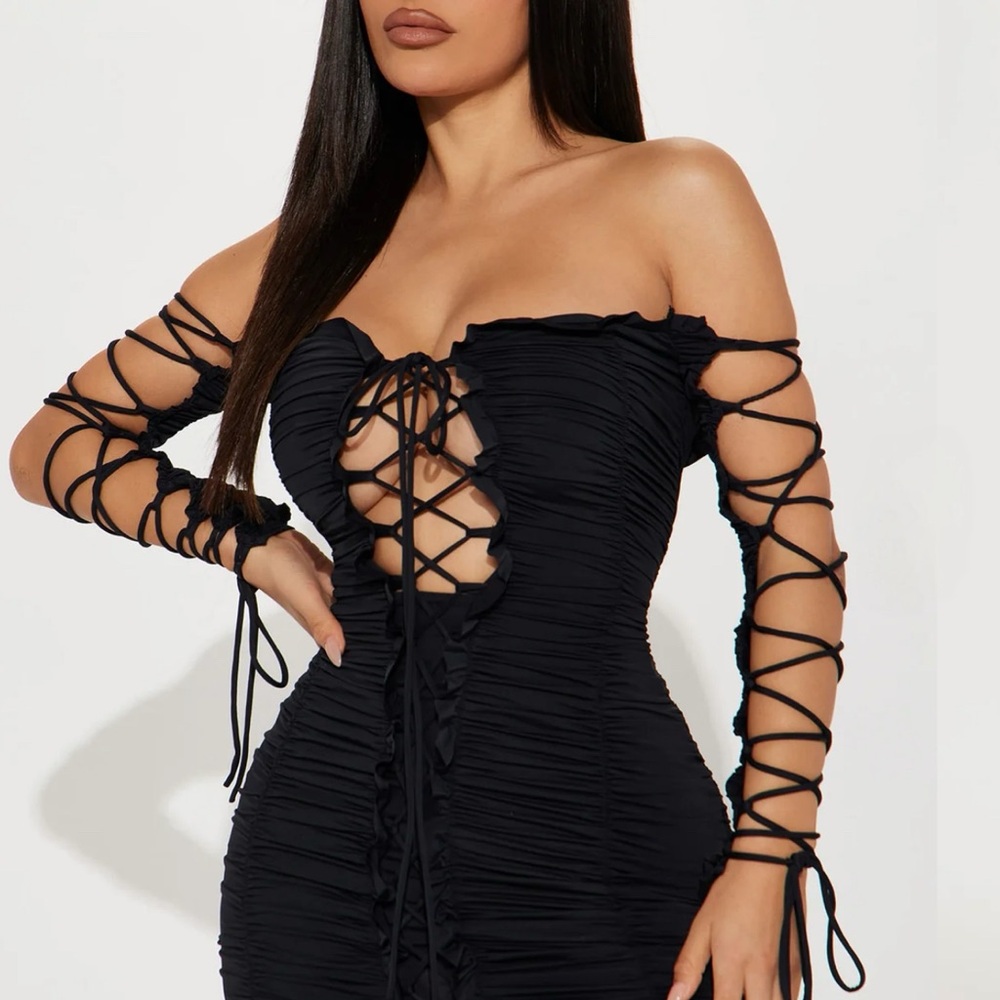 Fashion Nova Black Time To Slay Lace-Up Mini Dress XS NWT
